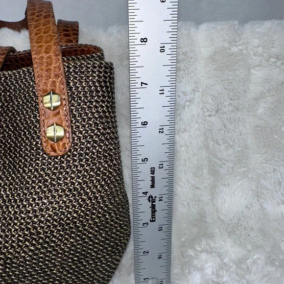Eric Javits Woven Tote Bag Brown Tan Crocodile Trim Top Handle - Picture 11 of 11